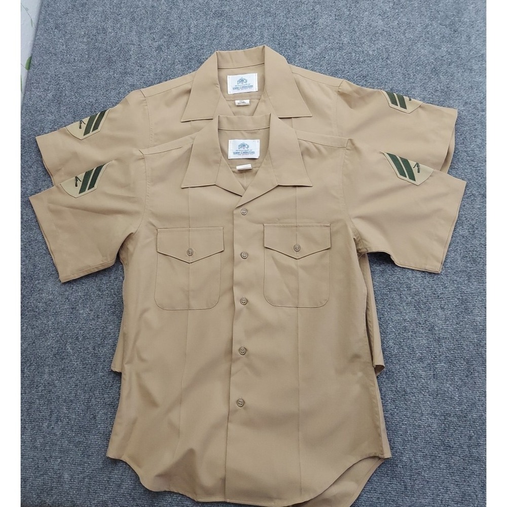 Lot 2 Woolrich Valor Collection Military Shirt 15.5  Khaki Button Up Short Sleve